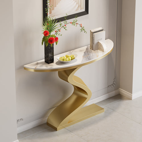 White & Gold Curved Console Table