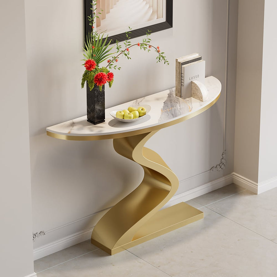 White & Gold Curved Console Table