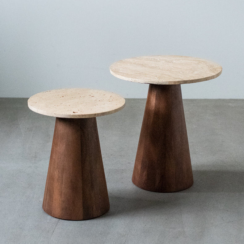 Travertine & Mango Wood Side Table