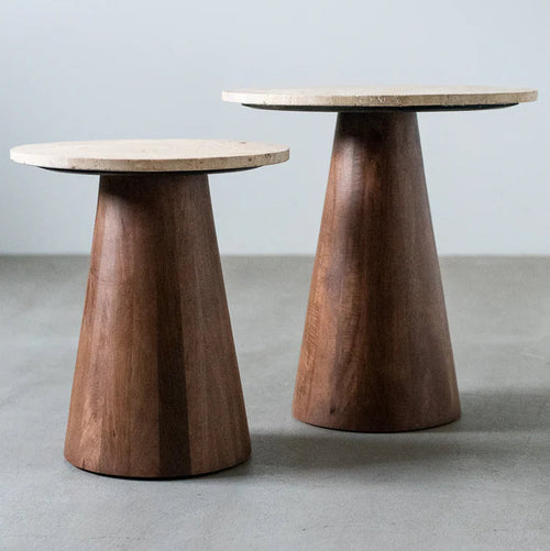 Travertine & Mango Wood Side Table