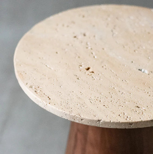 Travertine & Mango Wood Side Table
