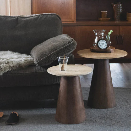 Travertine & Mango Wood Side Table