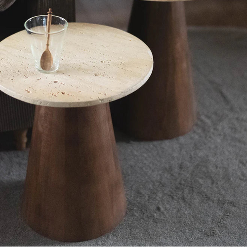Travertine & Mango Wood Side Table