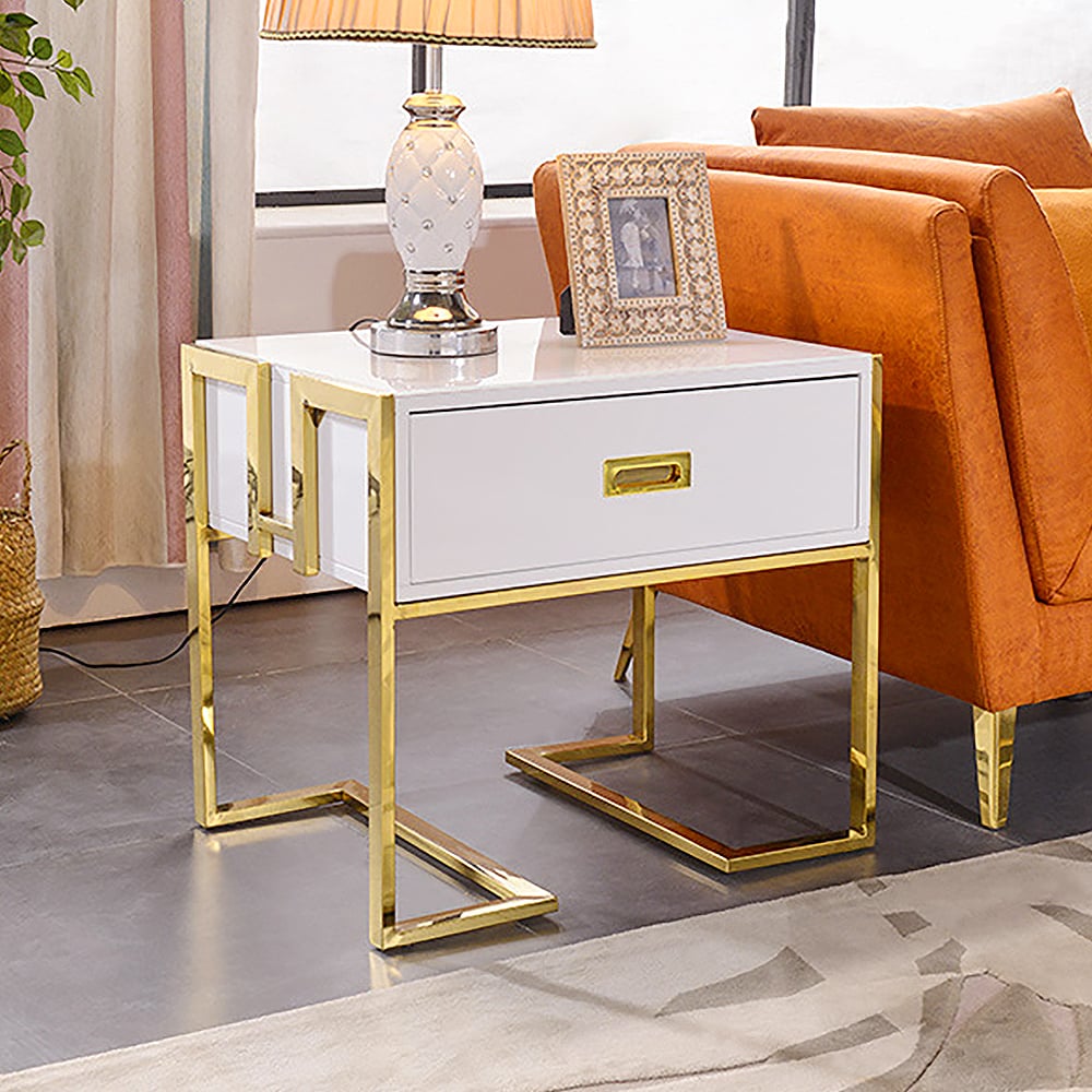 White & Gold Side Table