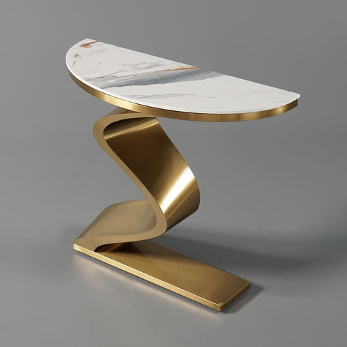 White & Gold Curved Console Table