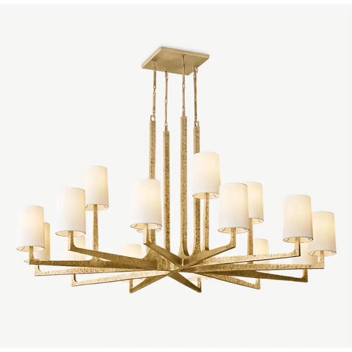 Alden Chandelier featuring a handcrafted brass frame and elegant fabric shades, a luxury statement light designed for dining rooms and sophisticated interiors