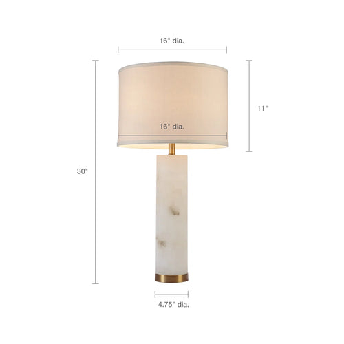 Arden alabaster table lamp with white shade on modern console