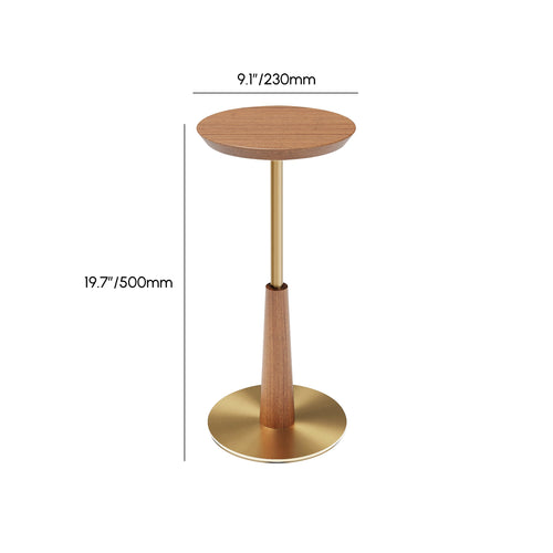 Arden Drink Table with a solid walnut-finished acacia wood top, sculptural wooden pedestal, and brushed gold steel base, designed for modern luxury interiors