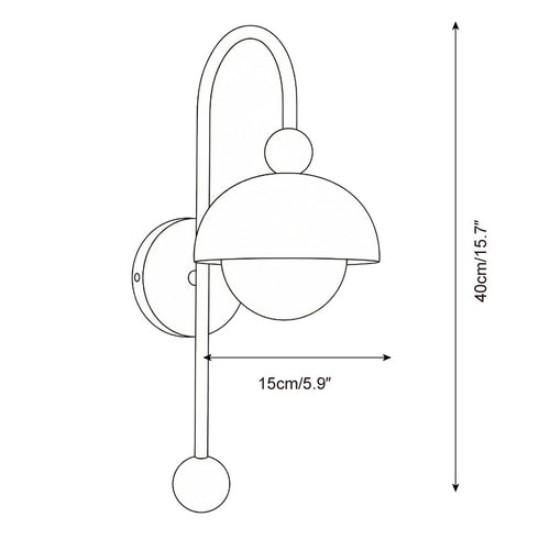 Line drawing of a wall-mounted light fixture with dimensions indicated.
