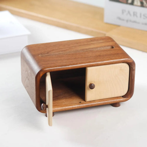 acacia wood tissue box with drawer design wooden tissue holder