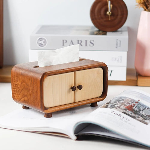 acacia wood tissue box with drawer design wooden tissue holder