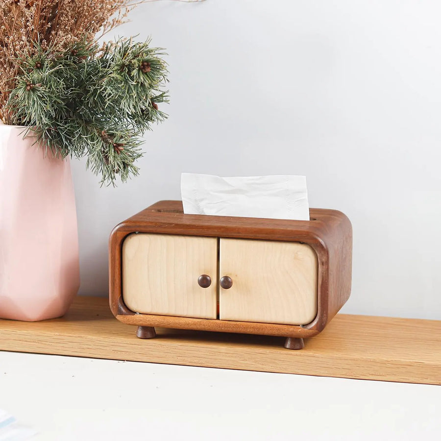 acacia wood tissue box with drawer design wooden tissue holder