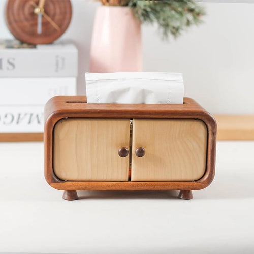 acacia wood tissue box with drawer design wooden tissue holder