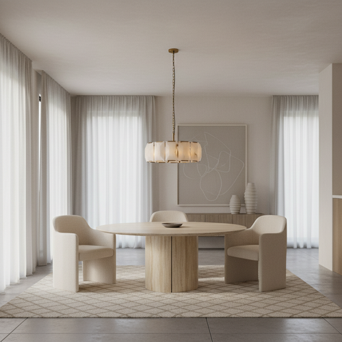 Aurelia Alabaster Chandelier featuring handcrafted alabaster panels and brushed brass detailing, a luxury ceiling light for dining rooms and contemporary interiors