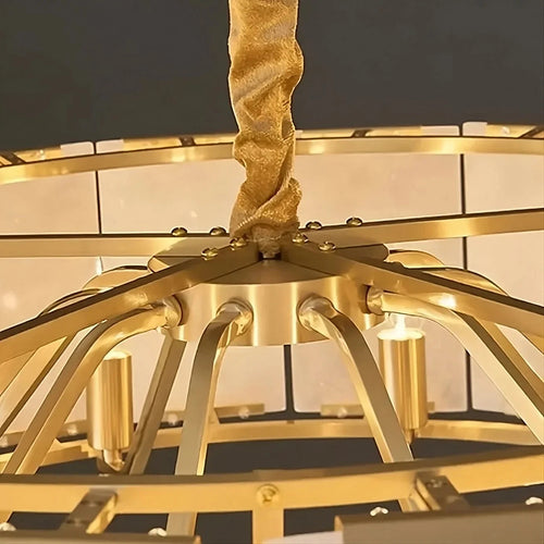 Aurelia Alabaster Chandelier featuring handcrafted alabaster panels and brushed brass detailing, a luxury ceiling light for dining rooms and contemporary interiors