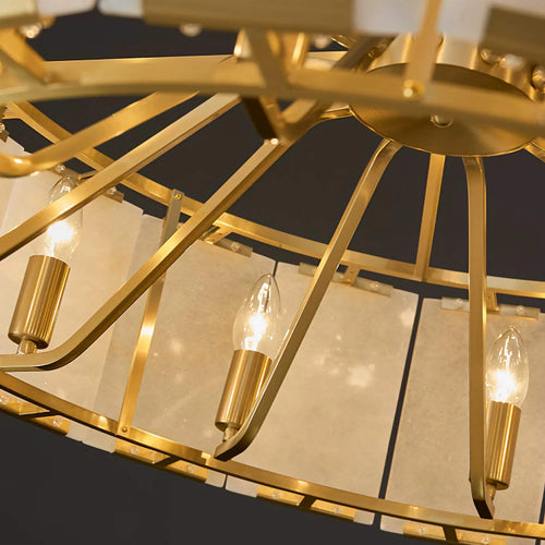 Aurelia Alabaster Chandelier featuring handcrafted alabaster panels and brushed brass detailing, a luxury ceiling light for dining rooms and contemporary interiors