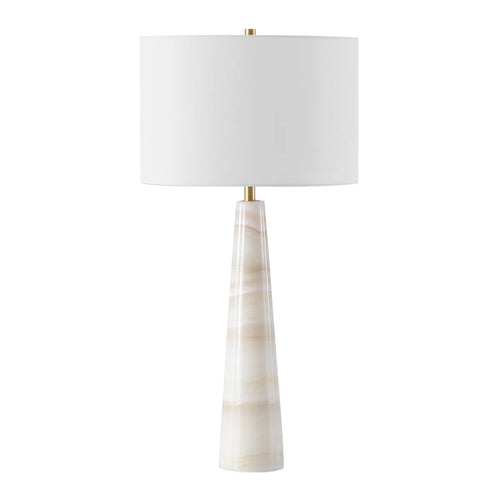 marble table lamp with cone base and fabric shade