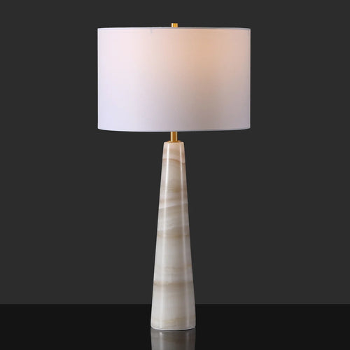 marble table lamp with cone base and fabric shade