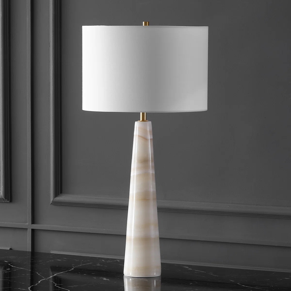 marble table lamp with cone base and fabric shade