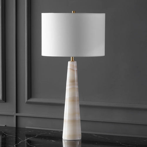 marble table lamp with cone base and fabric shade