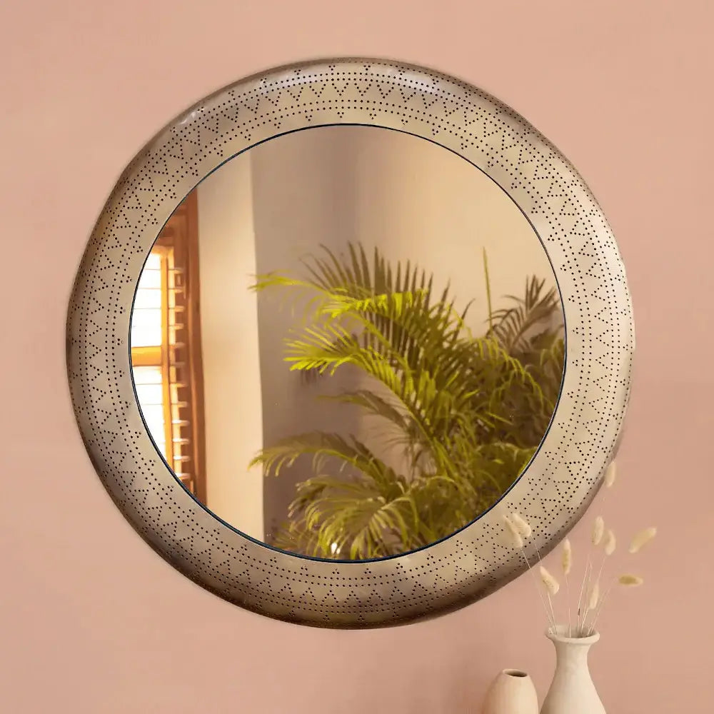 Aurelia modern round decorative wall mirror by Holly Elms