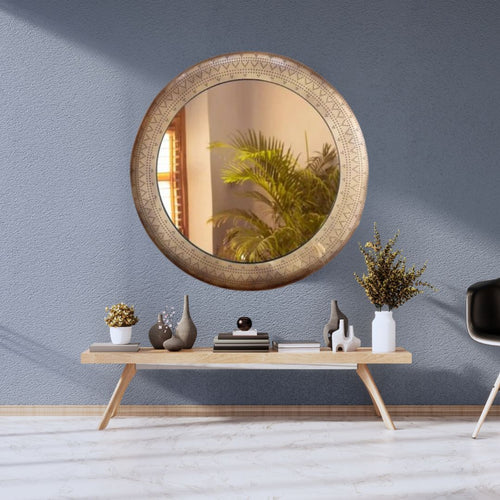 Aurelia modern round decorative wall mirror by Holly Elms
