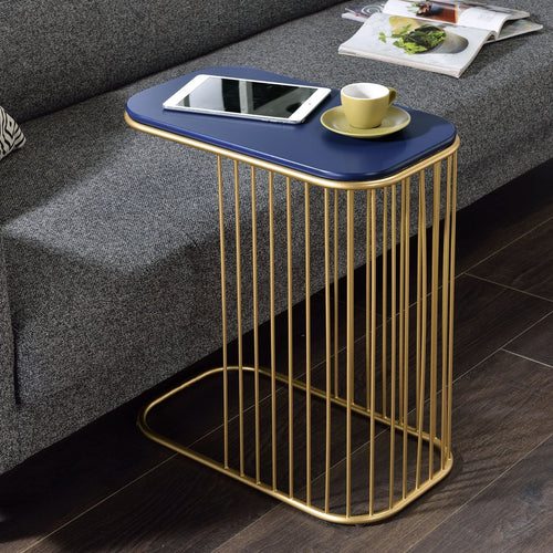 modern gold frame end table with blue top
