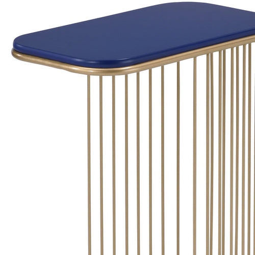 modern gold frame end table with blue top