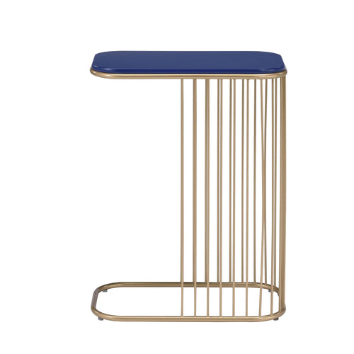 modern gold frame end table with blue top