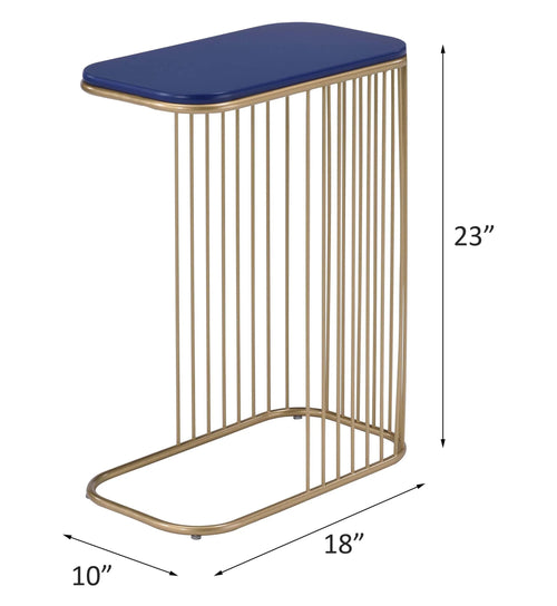 modern gold frame end table with blue top