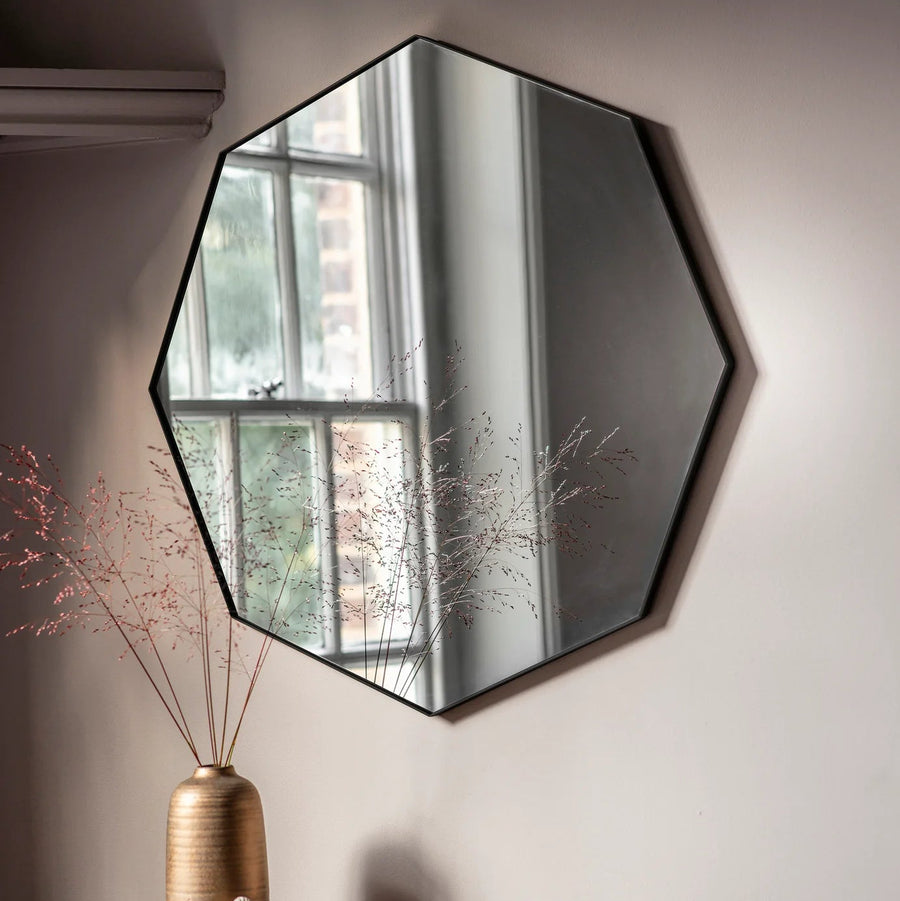 Black Octagonal Mirror - Geometric Black Wall Mirror by Holly Elms
