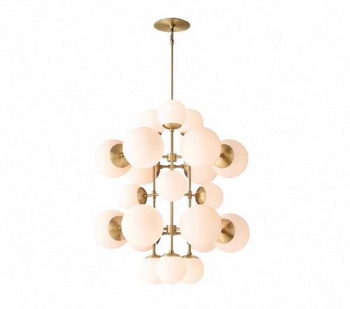 Celestia Alabaster Chandelier featuring handcrafted alabaster globes and brass detailing, a luxury statement light for grand dining rooms and contemporary interiors.