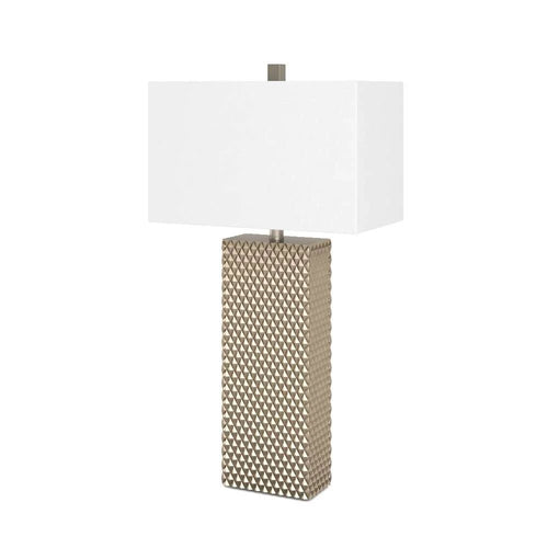 Gold ceramic table lamp with geometric textured base