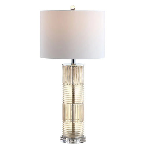 textured glass table lamp ribbed base white shade