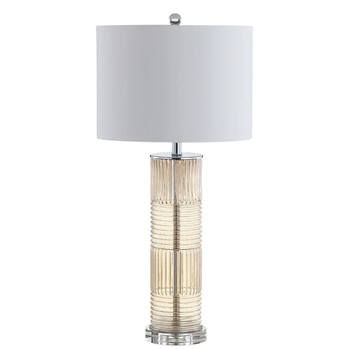 textured glass table lamp ribbed base white shade