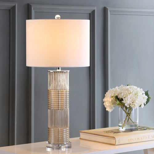 textured glass table lamp ribbed base white shade