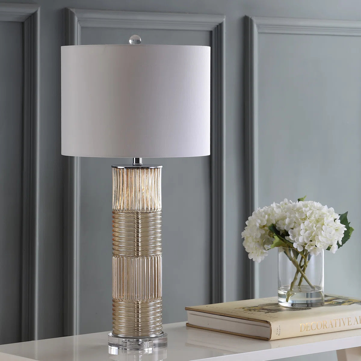 textured glass table lamp ribbed base white shade