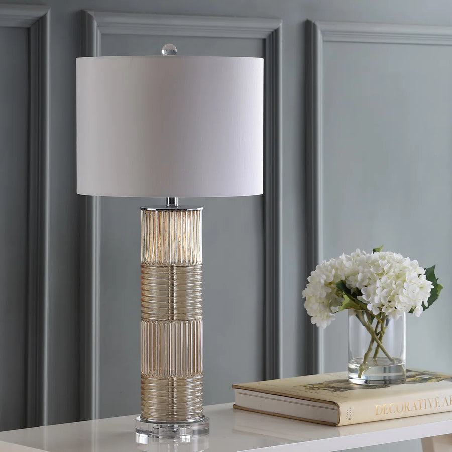 textured glass table lamp ribbed base white shade