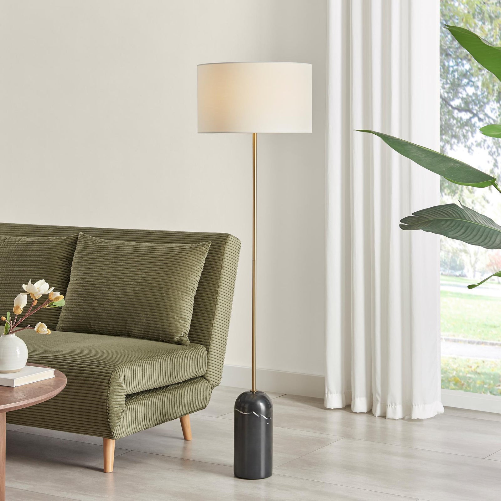 Joe Floor Lamp - Marble Base Black Floor Lamp by Holly Elms