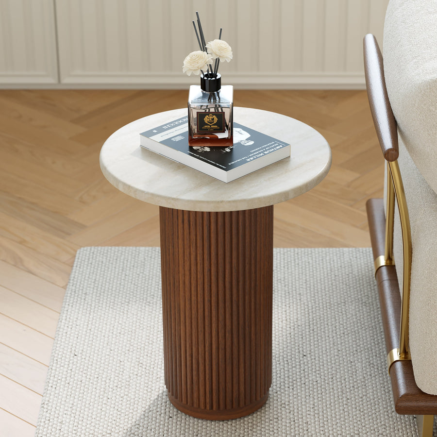 Lina Wood Marble Side Table - Luxury Accent Table by Holly Elms