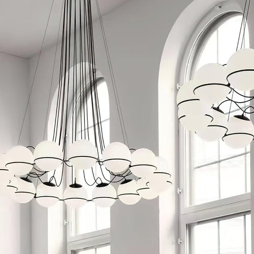 Luxury chandelier with clustered glass orbs hanging from ceiling