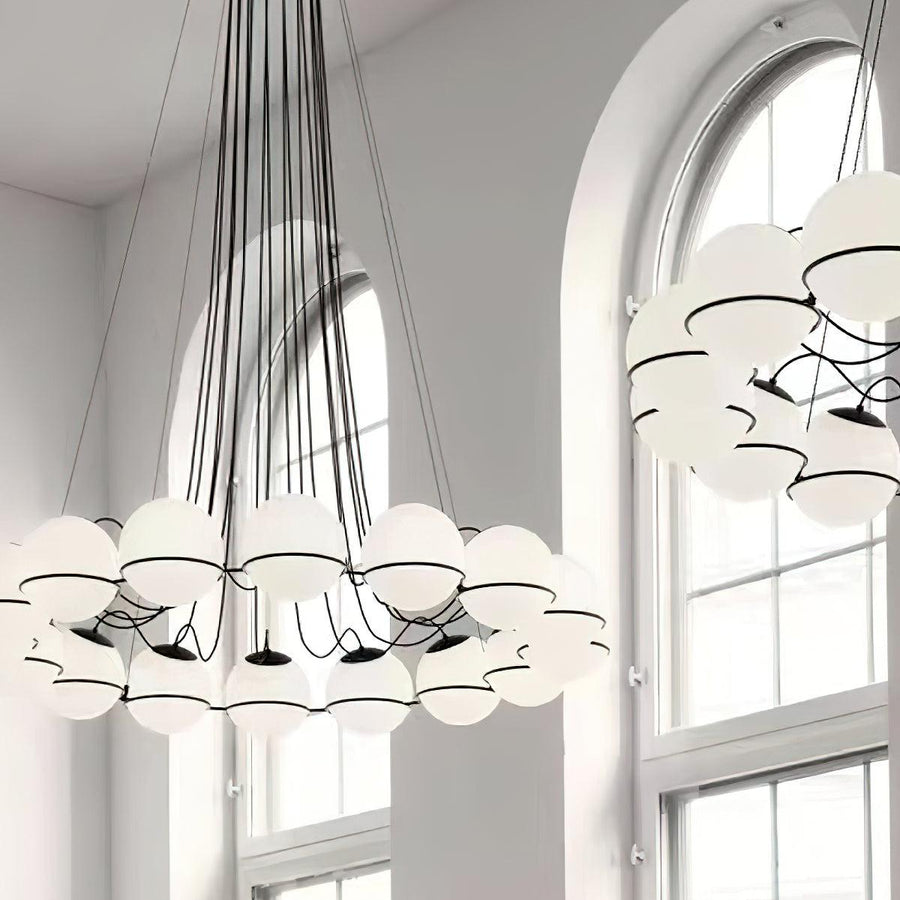 Luxury chandelier with clustered glass orbs hanging from ceiling