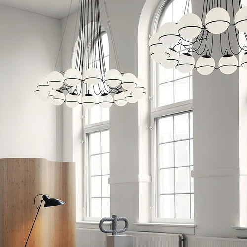 Luxury chandelier with clustered glass orbs hanging from ceiling