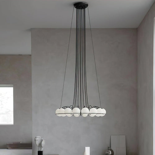 Luxury chandelier with clustered glass orbs hanging from ceiling