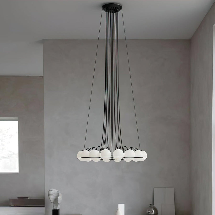 Luxury chandelier with clustered glass orbs hanging from ceiling