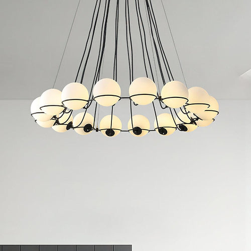 Luxury chandelier with clustered glass orbs hanging from ceiling