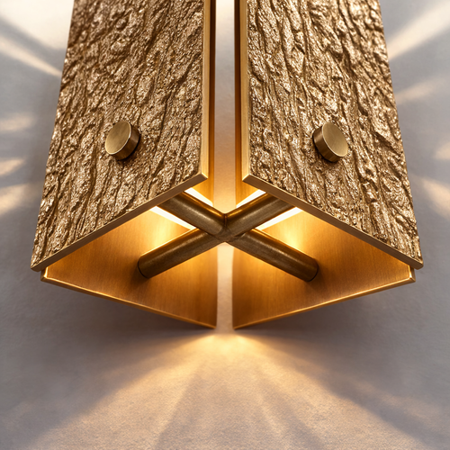 Monolith Pendant featuring a sculptural textured body with metallic detailing, a luxury Brutalist hanging light for modern interiors.