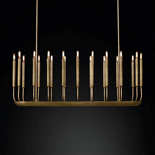 Noir Atelier Chandelier featuring slender candle-inspired LED lights on a minimalist Gold metal frame, designed for modern dining rooms and architectural interiors