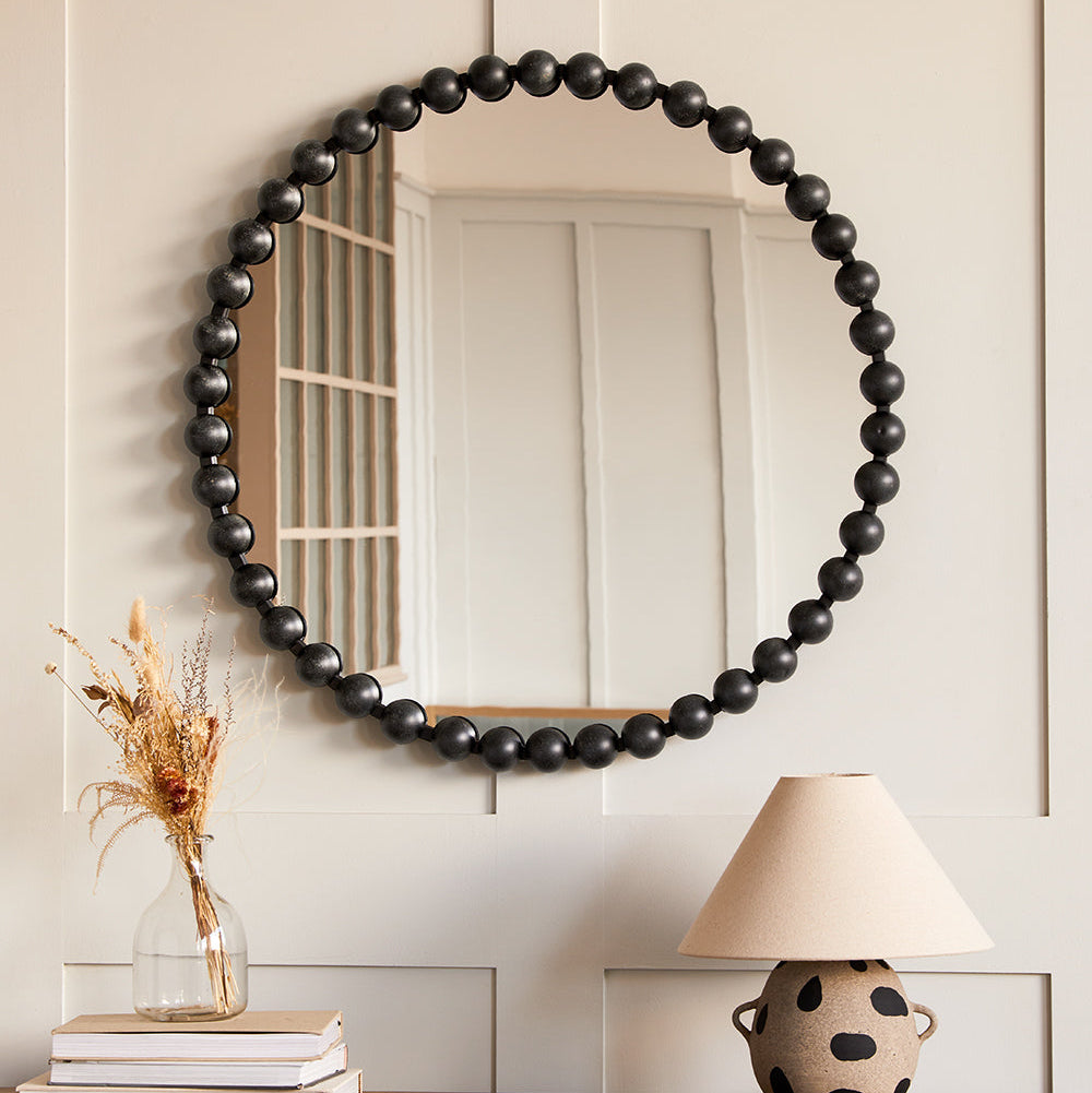 Pebble Round Mirror - Black Bobble Textured Mirror by Holly Elms