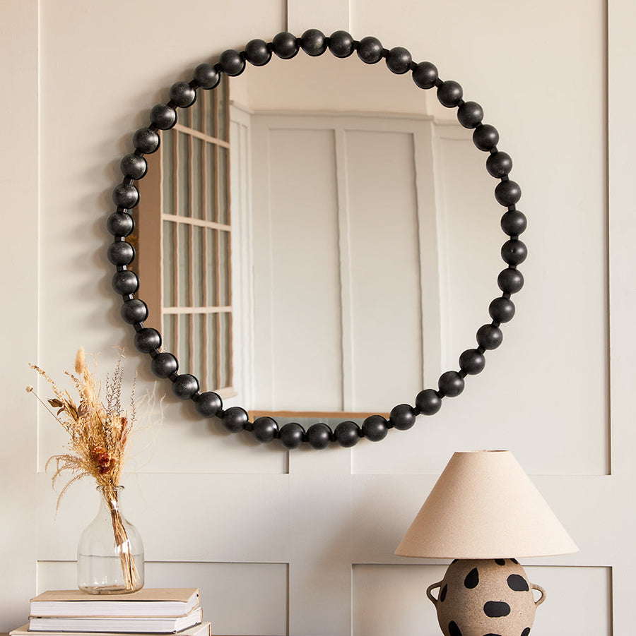 Pebble Round Mirror - Black Bobble Textured Mirror by Holly Elms